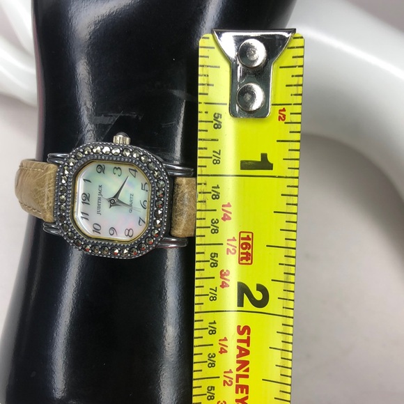 JUDITH JACK Swiss Movement MOP Face Marcasite Bezel Alligator Band Watch NWOT - Picture 14 of 17
